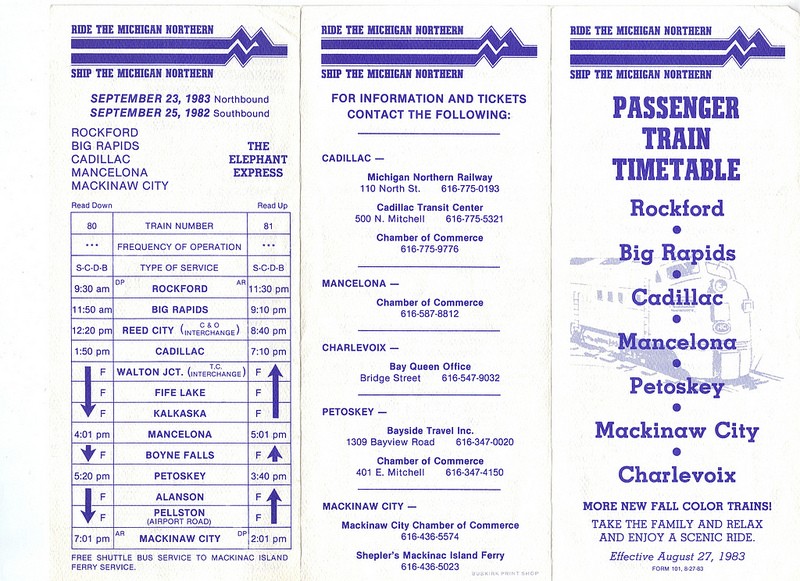 Michigan Northern timetable 1982
MIGN 1982 timetable.
