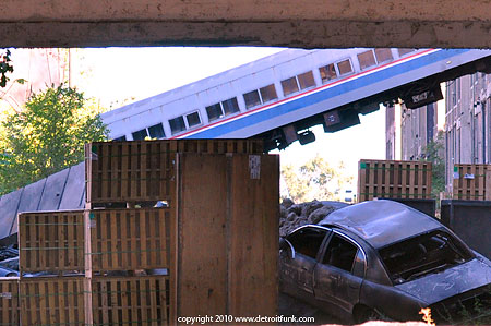 Transformers Set
This is where the mystery passenger car has ended up. At the old Packard plant for the Transformers movie.
This picture is from the wonderful photoblog detroitfunk.com
